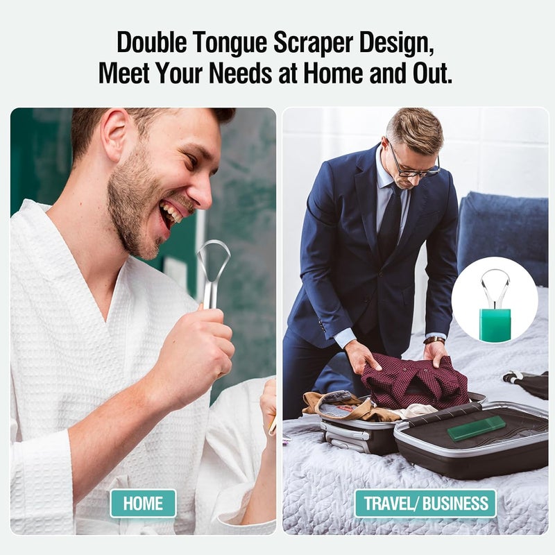 RONAVO Tongue Scraper for Adults (4 PC), Metal Tongue Scraper Rustproof (Travel Cases Included) Reduce Bad Breath, Tounge Scrappers Oral Care, Easy to Use & Wash, 2 Colors - Image 4